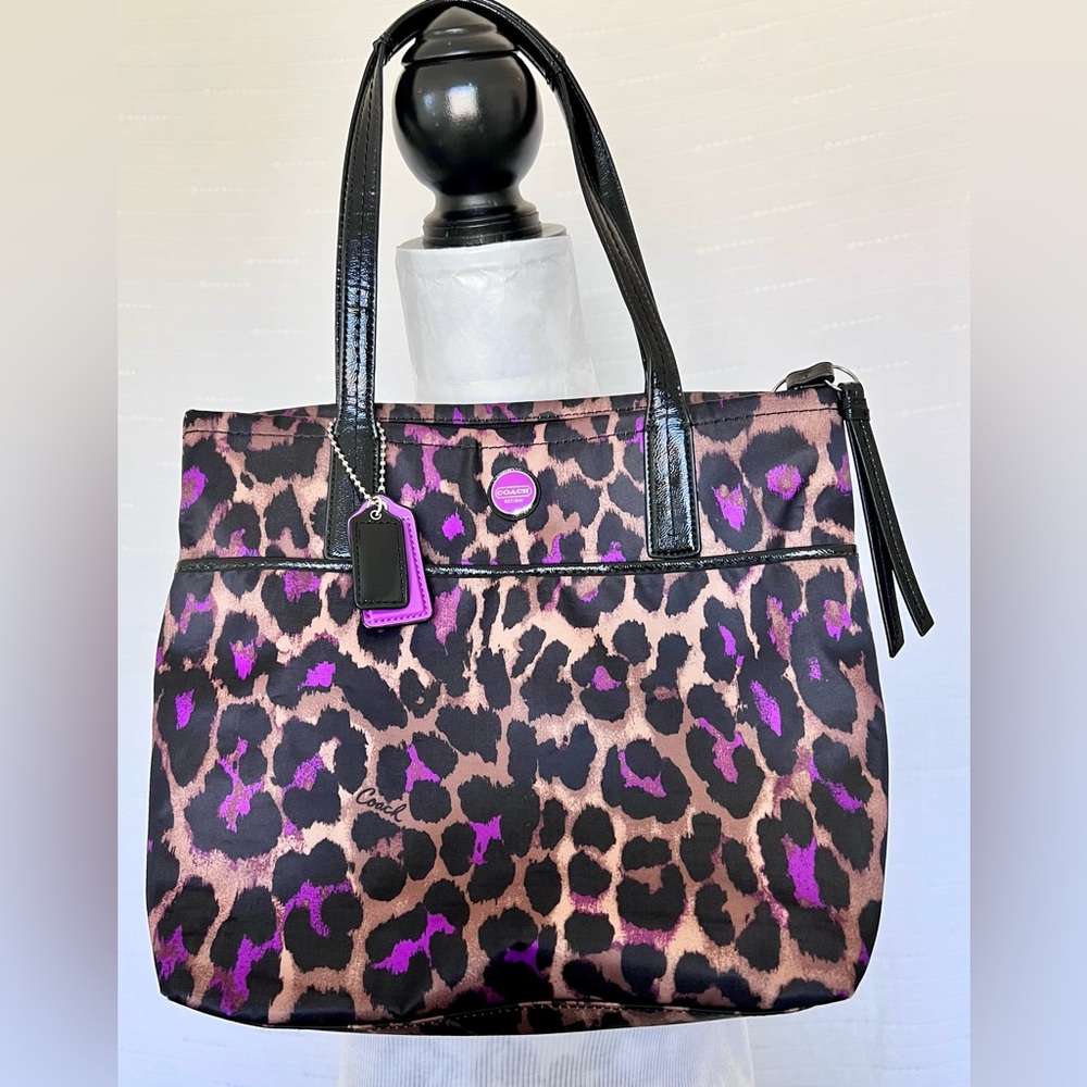 Coach Game Ocerot Leopard Print Tote Bag Purple and Black (H1394-F25282)